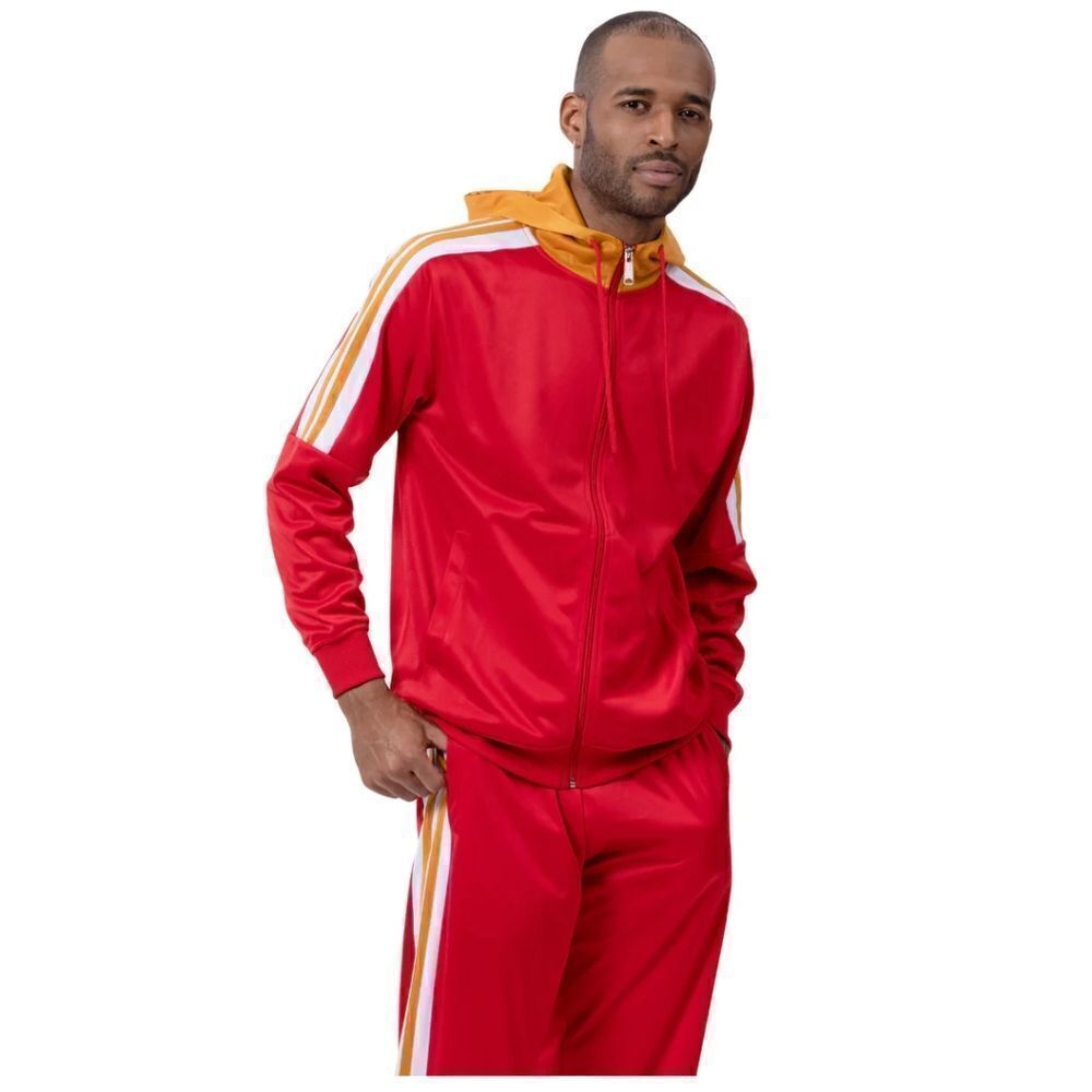MEN'S MONTIQUE RED 2 PIECE SPORT TRACK SUIT WITH HOOD. JS-30